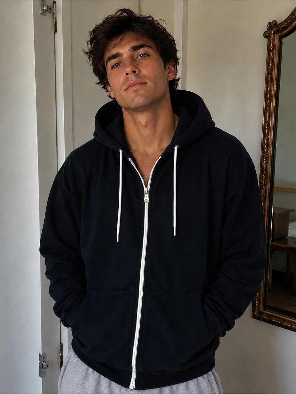 H2H Black Zip Up Hoodie Men’s Large Classic Minimal Sweatshirt